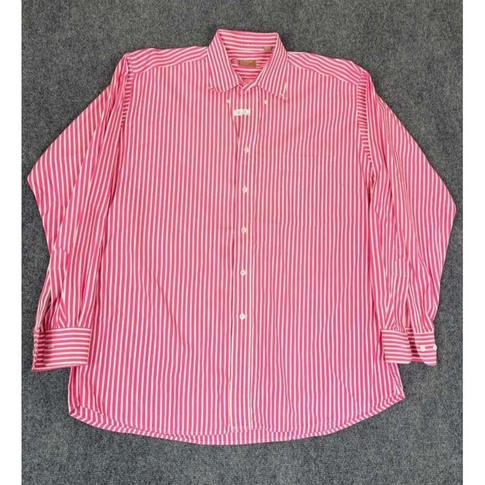 Gitman Bros Gold Dress Shirt Mens Large Pink Striped Button Down Made In Italy